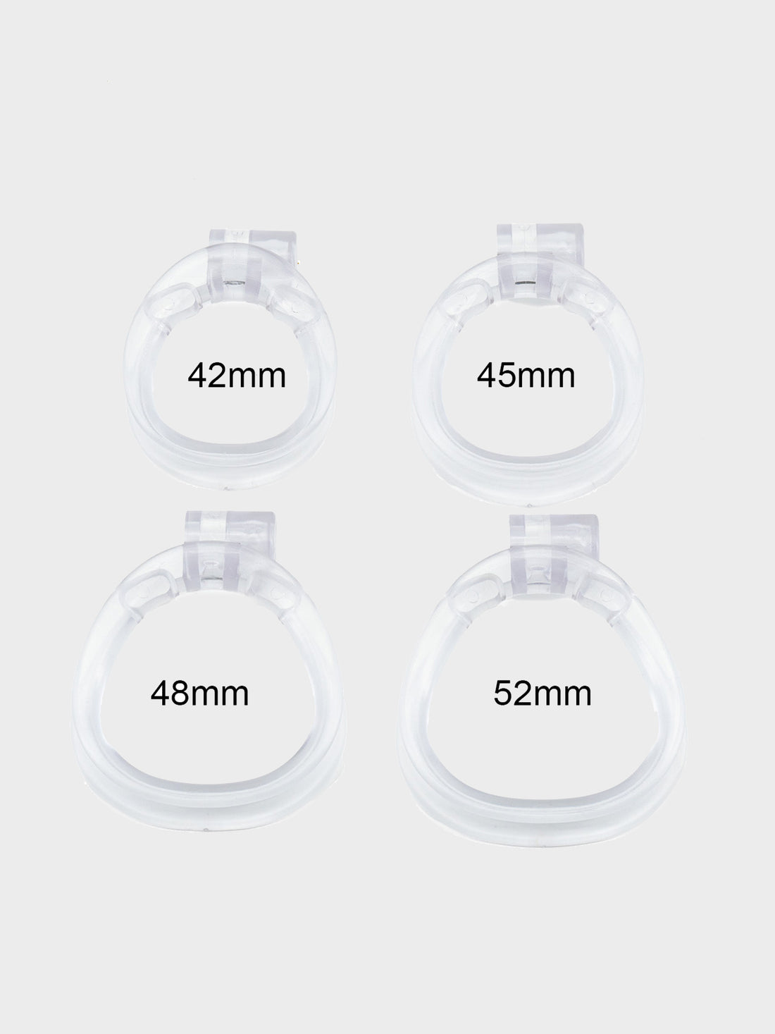 The different rings that come with the Cobra chastity cage.
