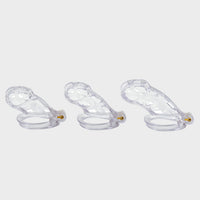 A comparison of the Small, Standard and Maxi Cobra Chastity cages.