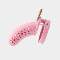 bright pink chastity cage worn by sissies