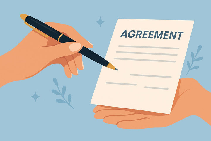 Signing a chastity contract with the key holder.