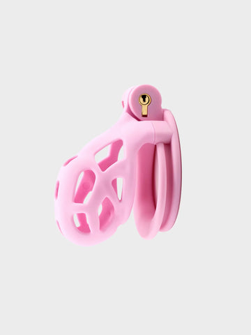 the very small chastity cage known as Cobra Nano, in color pink.