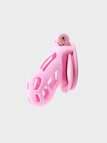 The small size of the popular Cobra Chastity cage in pink.