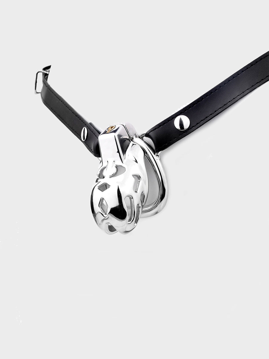 mens chastity belt made from leather and steel