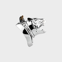 A 2 inch steel chastity cage resembling the head of a tiger.
