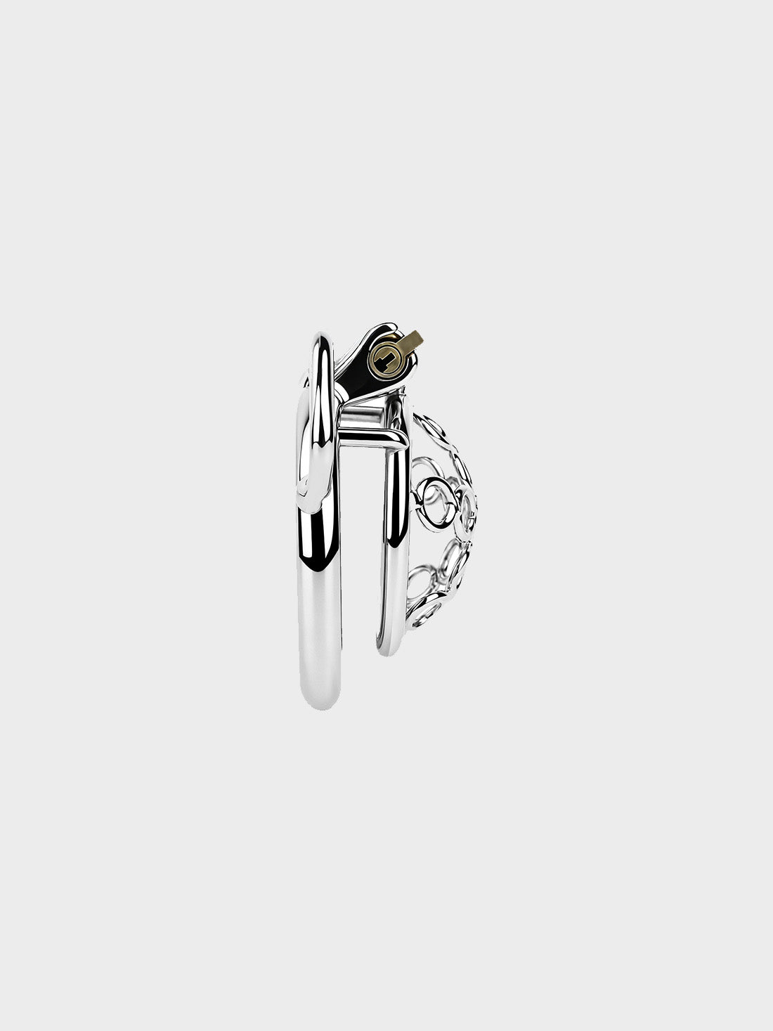 side view of a 1-inch steel chastity cage for men.
