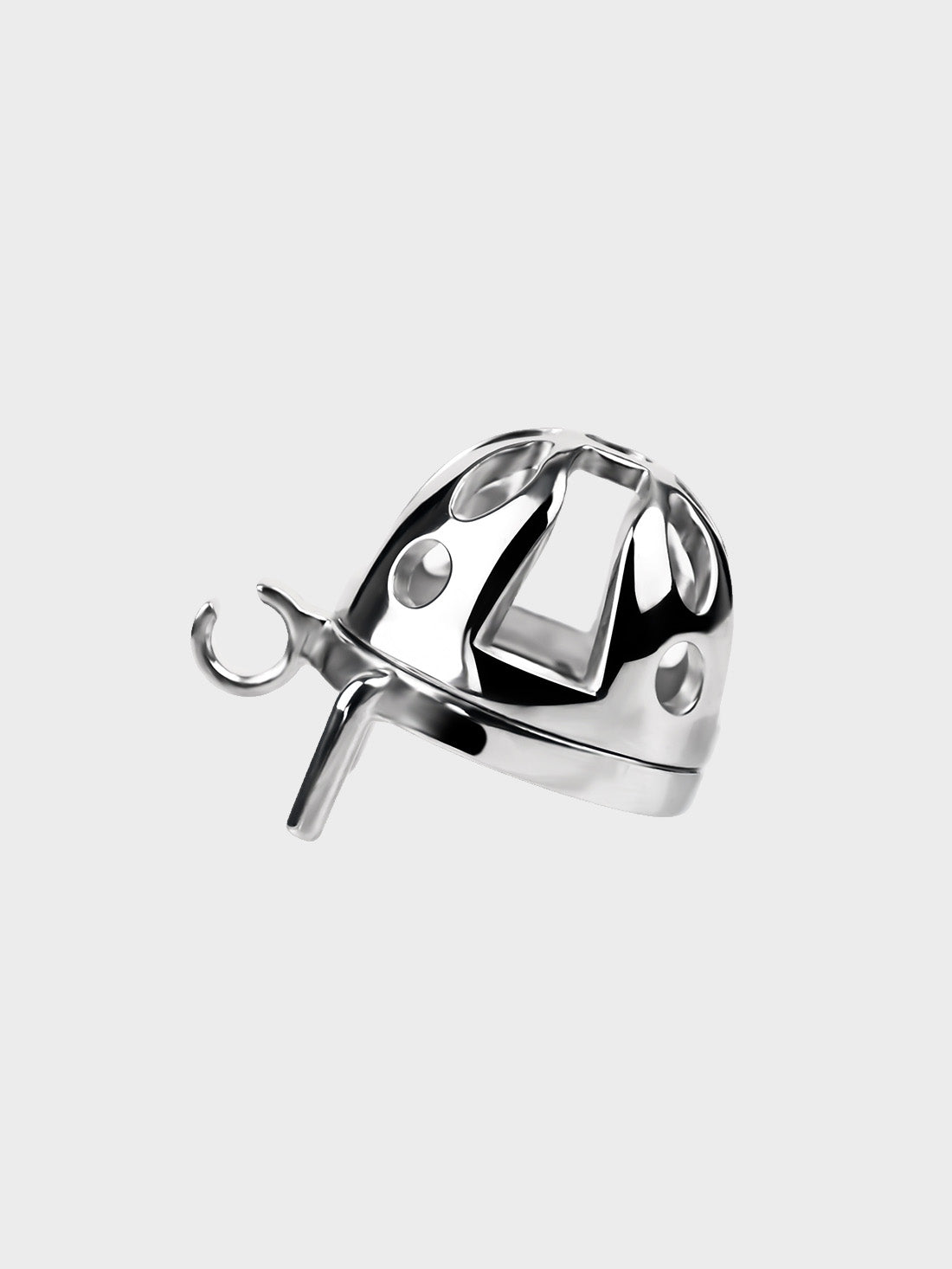 A beautifully machined steel chastity cage.