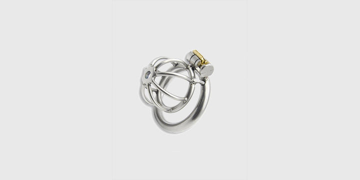 A popular and short steel chastity cage.