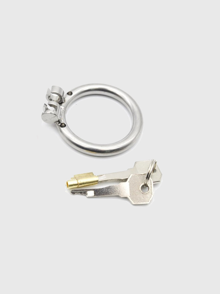 A lock and keys for a male chastity cage.