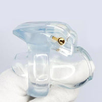 This short and clear chastity cage is called the V4 Nub 