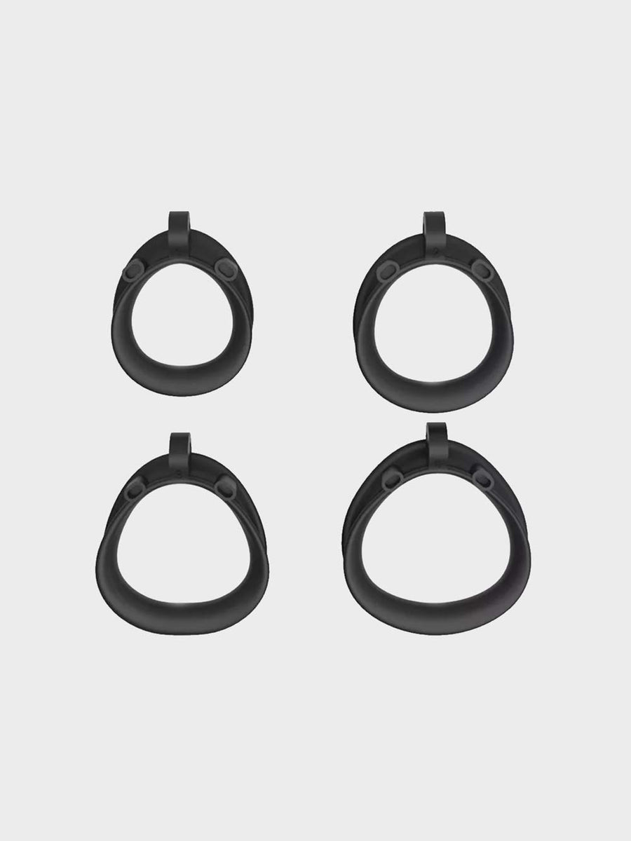 4 different cock rings for a chastity cage