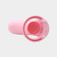 A beautiful pink chastity cage available for purchase