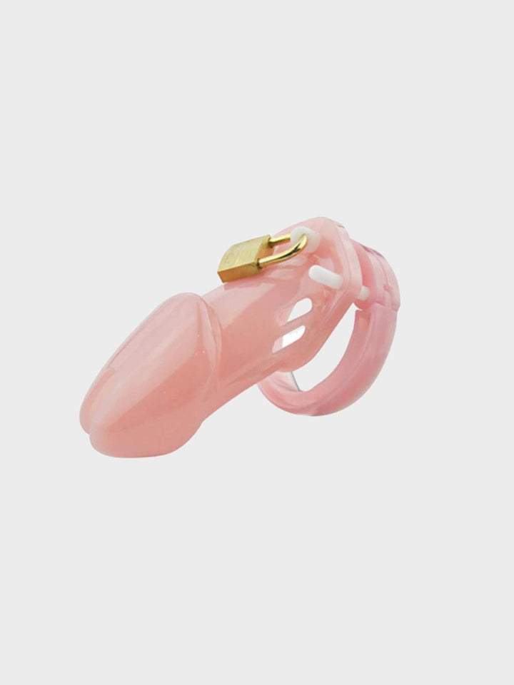 Pink plastic chastity device with lock