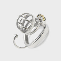 A short chastity cage with ball divider ring