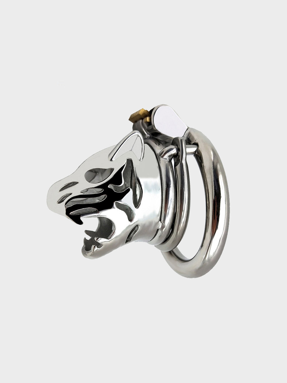 Chastity cage in the shape of a tigers head made of steel